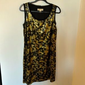 Michael Kors Black and Gold Sequin Shift Dress, size M, NWOT